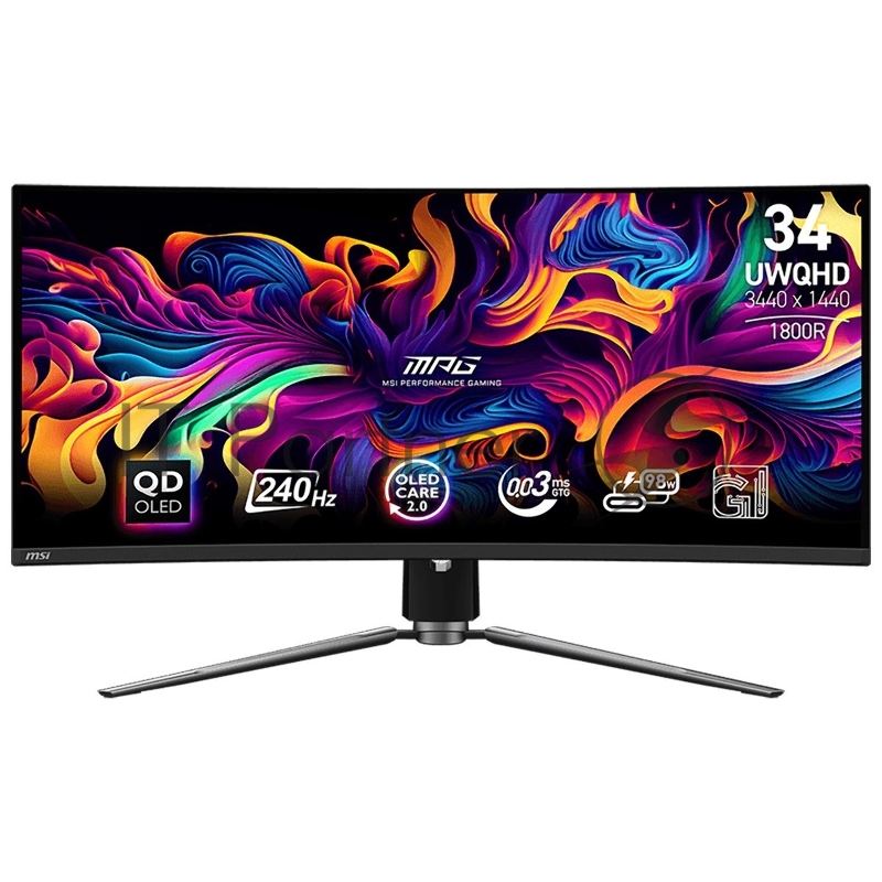 Монитор 34" MSI MPG 341CQPX QD OLED 3440x1440, 240 Гц, 0.03 мс, 21:9, 250 кд/м², 2xHDMI, 1xDP, 2xUSB-A 2.0, 1xUSB-C, 1x3.5 мм, изогнутый R1800, черный