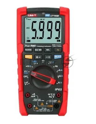 Профессиональный мультиметр UNI-T UT195M Напряжение постоянного/переменного тока (1000 В); постоянный/переменный ток (20А); Сопротивление (60 МОм); Емкость (60 мФ); Частота (40 МГц); Температура (1000 ℃)