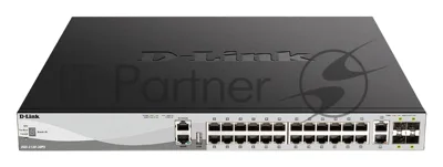 Коммутатор D-Link DGS-3130-30PS/B2A, 24×1 Гбит/с + 2×10 Гбит/с Base-T + 4×10 Гбит/с SFP+, управляемый