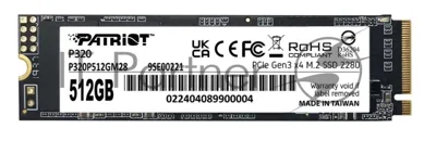Накопитель SSD Patriot P320, 512Gb, PCIe 3.0 x4, M.2 2280, NVMe, R/W 3000/2200