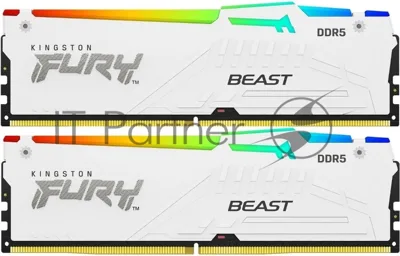 Оперативная память Kingston Fury Beast, DDR5, 32Gb (2x16Gb), 5200MHz, CL40, DIMM, с радиаторами, RGB, белый