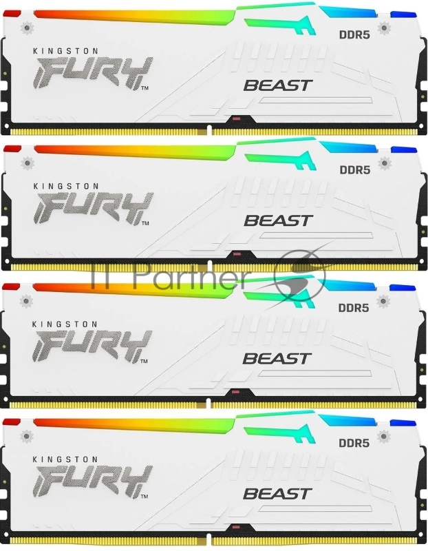 Оперативная память Kingston Fury Beast, DDR5, 64Gb (4x16Gb), 5200MHz, CL40, DIMM, с радиаторами, RGB, белый