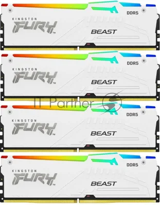 Оперативная память Kingston Fury Beast, DDR5, 64Gb (4x16Gb), 5200MHz, CL40, DIMM, с радиаторами, RGB, белый