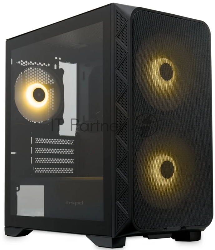 Компьютерный корпус без блока питания HSPD M321, Mesh Mini-tower, черный, slide TG, 0.45 SPCC, 2x140мм ARGb+1x120мм ARGb mATX, mITX 160/340/184мм 2x2.5", 2x3.5", 4xPCI 2xUSB-A 3.0, 1xUSB-A 1.0 390x200x385мм