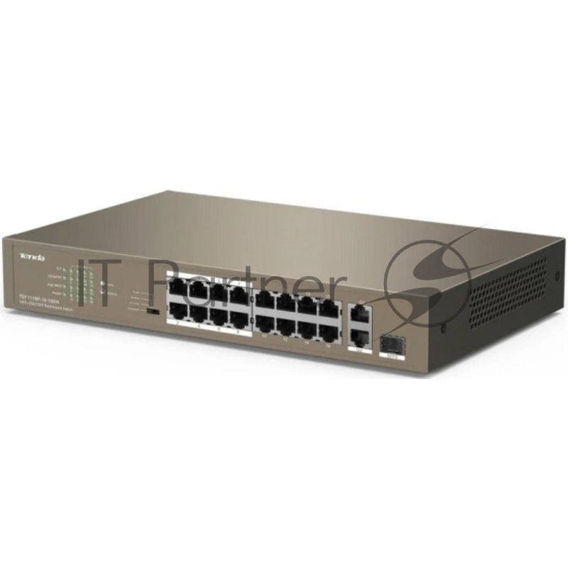 Коммутатор IP-COM F1118P-16-150W, 16×100 Мбит/с PoE + 1×1 Гбит/с + 1×1 Гбит/с Комбо (RJ45/SFP), неуправляемый
