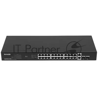 Коммутатор Tenda TEG1128P-24-250W, 24×1 Гбит/с PoE + 2×1 Гбит/с Uplink + 2×1 Гбит/с SFP, неуправляемый