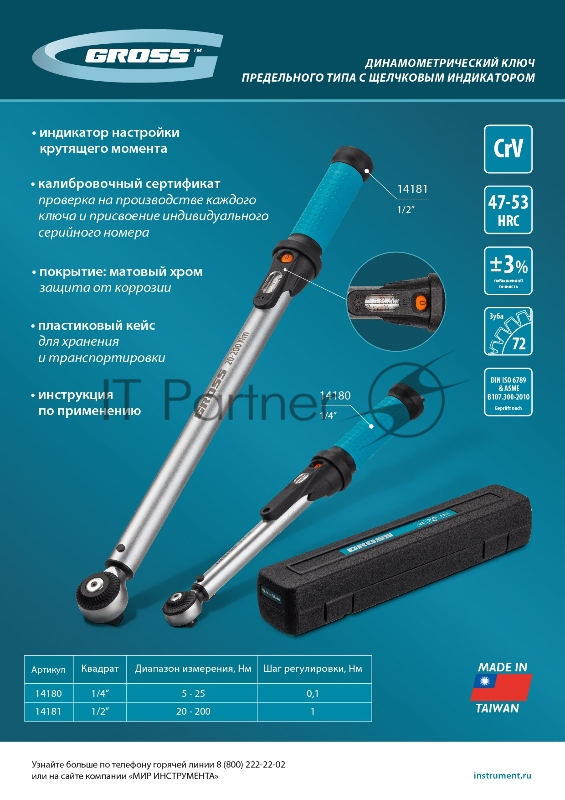 Ключ динамометрический Gross 20-200 Нм, 1/2", CrV