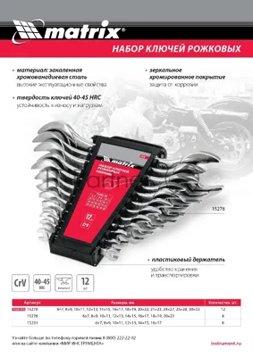Набор ключей рожковых Matrix, 6 х 32 мм, 12 шт., CrV, хромированные