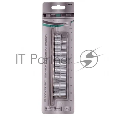 Набор торцевых головок Stels 1/4", 6-ти гр., CrV, 10 шт., 4-13 мм