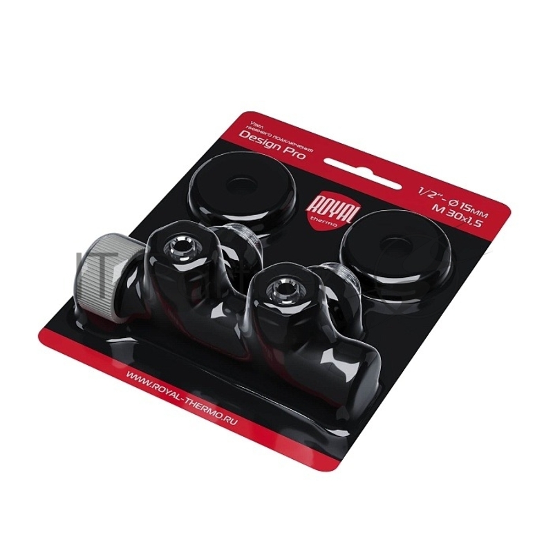 Узел нижнего подключения термостатический угловой Royal Thermo Design Pro 15мм М30х1,5 черный
