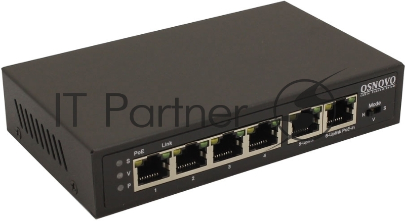 Коммутатор OSNOVO SW-20600/D, 5×100 Мбит/с PoE + 1×100 Мбит/с, неуправляемый