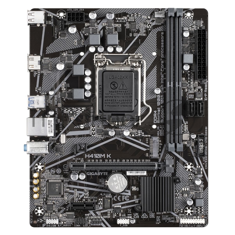 Материнская плата GIGABYTE H410M K rev. 2.0, LGA1200, Intel Q470, 2xDDR4, 2xSATA, 1xM.2, 1xPCIe 3.0 x16, HDMI, 1x1Gb LAN, 3x3.5 мм, 7.1, microATX