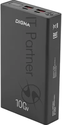 Портативный аккумулятор Digma DGPD100WA 20000mAh QC3.0/PD3.0 100W 5A 2xUSB-A/2xUSB-C черный