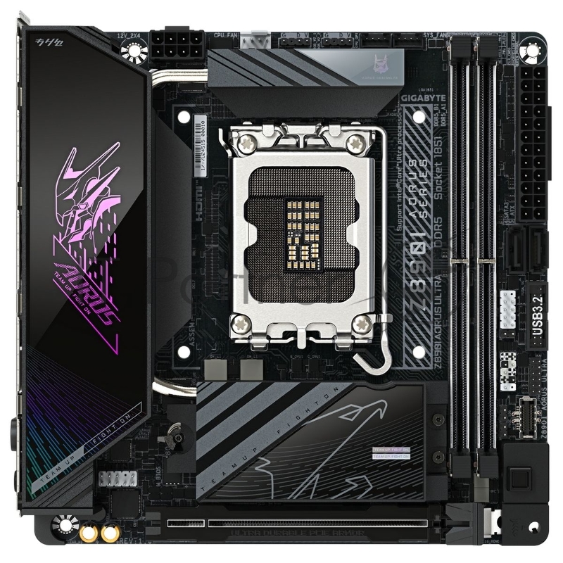 Материнская плата GIGABYTE Z890I AORUS ULTRA, LGA1851, Intel Z890, 2xDDR5, 2xSATA, 2xM.2, 1xPCIe 5.0 x16, DisplayPort, HDMI, USB Type-C, 1x2.5Gb LAN, Thunderbolt, 2x3.5 мм, 7.1, mini-ITX