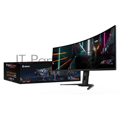 Монитор 49" Gigabyte AORUS CO49DQ-EK QD-OLED 5120x1440, 144 Гц, 0.03 мс, 32:9, 250 кд/м², 2xHDMI 2.1, DP 1.4, USB-C (18 Вт), 3.5 Jack, USB Hub (3x USB 3.2), динамики (2x5 Вт), HDR10, изогнутый экран (1800R), черный