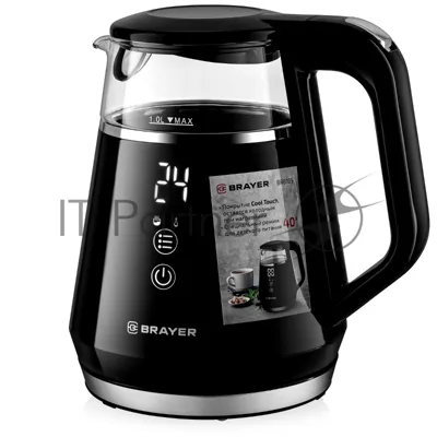 Электрочайник BRAYER BR6105 черный, 1.0 л, 1100 Вт, скрытый нагревательный элемент, поддержание температуры