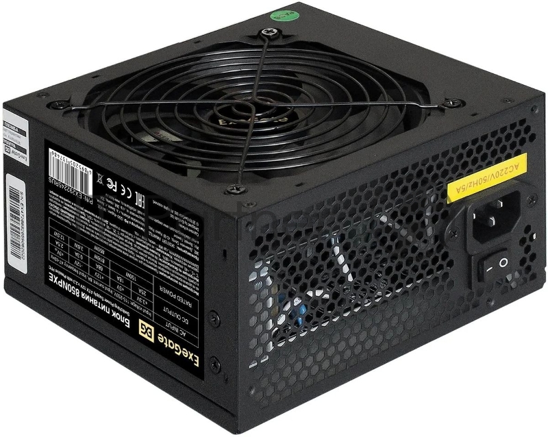 Блок питания ExeGate 850NPXE (EX292245RUS-S), 850Вт, (ATX, PPFC, SC, 12cm fan, 24pin, 2x(4+4)pin, 2xPCI-E, 5xSATA, 3xIDE, черный, кабель 220V 1,8м с защитой от выдергивания)