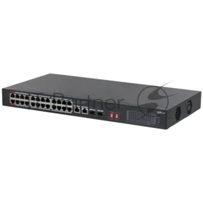 Коммутатор Dahua DH-S3228-24GT-240, 24×1 Гбит/с PoE+ + 2×1 Гбит/с + 2×1 Гбит/с SFP, неуправляемый
