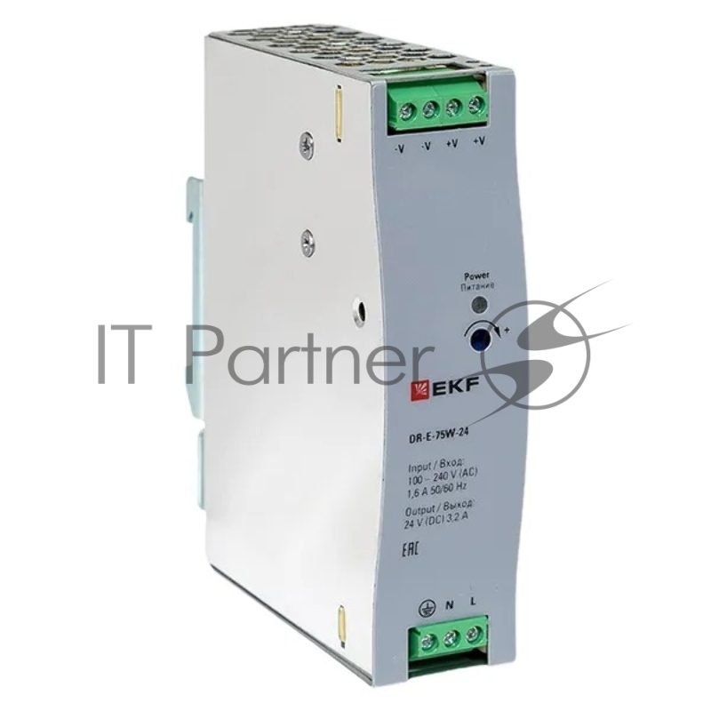 Блок питания на дин рейку EKF DR-E-75W-24 75Вт Uвх 220В AC Uвых 24В DC постоянного тока
