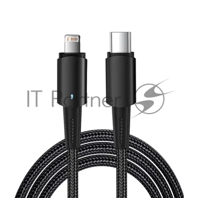 Кабель Rexant Type-C – Lightning для Apple, 3А, 1м, в черной нейлоновой оплетке, со световой индикацией