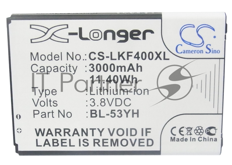 Аккумулятор CameronSino CS-LKF400XL BL-53YH для LG G3 Stylus D690 3.8V, 3000mAh, 11.40Wh