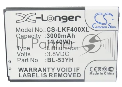 Аккумулятор CameronSino CS-LKF400XL BL-53YH для LG G3 Stylus D690 3.8V, 3000mAh, 11.40Wh
