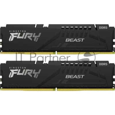 Оперативная память Kingston Fury Beast, DDR5, 32Gb (2x16Gb), 6400MHz, CL32, DIMM, с радиатором, черный