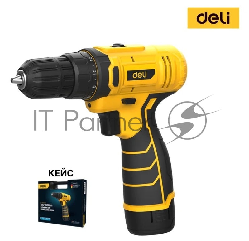 Дрель-шуруповерт Deli DL-DZ12-5A2, 12 В, 2 Ач, 30 Нм, щеточный