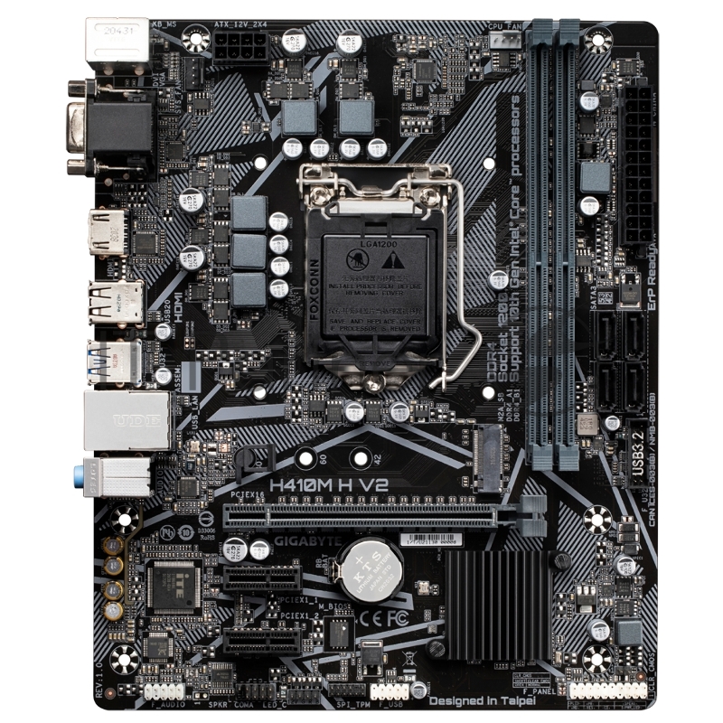 Материнская плата GIGABYTE H410M H (V2.0), LGA1200, Intel H470, 2xDDR4, 4xSATA, 1xM.2, 1xPCIe 3.0 x16, HDMI, D-Sub, 1x1Gb LAN, 3x3.5 мм, 7.1, microATX