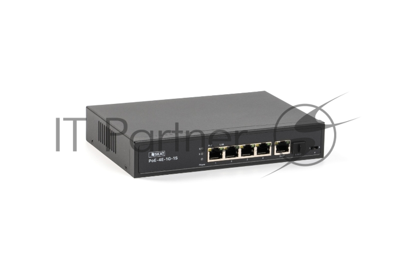 Коммутатор Бастион SKAT PoE-4E-1G-1S, 4×100 Мбит/с PoE+ + 1×1 Гбит/с Uplink + 1×1 Гбит/с SFP, неуправляемый