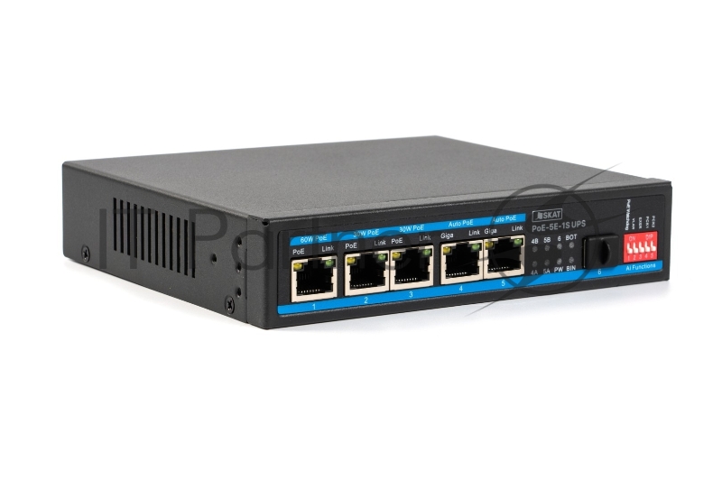 Коммутатор Бастион SKAT PoE-5E-1S UPS, 5×1 Гбит/с PoE++ + 1×1 Гбит/с SFP, неуправляемый