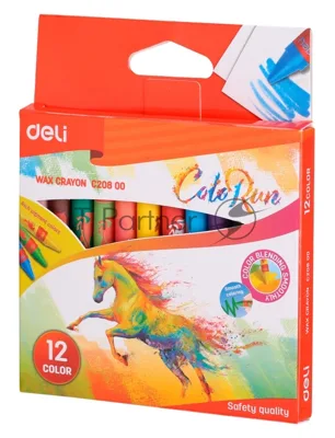 Восковые мелки Deli EC20800 Colorun 12 цветов, картонная коробка с европодвесом