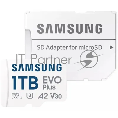 Карта памяти Samsung EVO Plus, microSDXC, 1TB, Class 10, A2, V30, UHS-I (U3), W 90 МБ/с, R 160 МБ/с, адаптер на SD