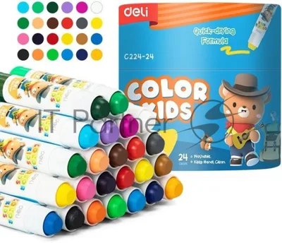Гелевые мелки Deli EC224-24 Color Kids, круглые, 24 цвета, длина 80мм, диаметр 15мм