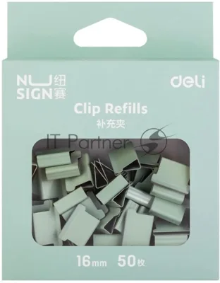 Зажимы Deli NS086GREEN Nusign для клиппера 16 мм зеленый (упаковка: 50 шт) картонная коробка