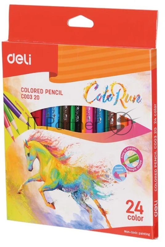 Карандаши цветные Deli EC00320 ColoRun, трехгранный профиль, тополь, 24 цвета, коробка с европодвесом (24шт)