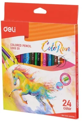 Карандаши цветные Deli EC00320 ColoRun, трехгранный профиль, тополь, 24 цвета, коробка с европодвесом (24шт)