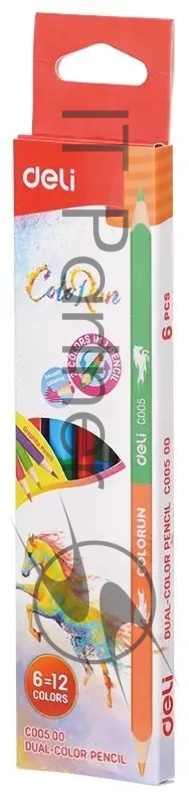 Карандаши цветные Deli EC00500 ColoRun, двухцветные, липа, 12 цветов, коробка с европодвесом (6шт)