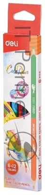 Карандаши цветные Deli EC00500 ColoRun, двухцветные, липа, 12 цветов, коробка с европодвесом (6шт)