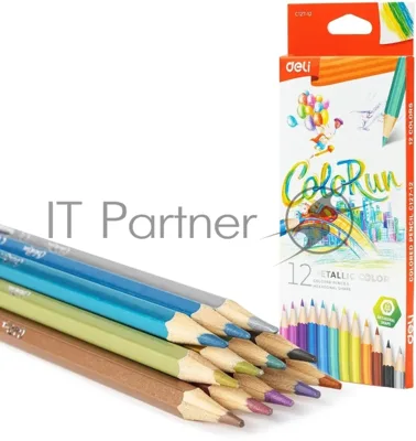 Карандаши цветные Deli EC127-12 ColoRun, шестигранный профиль, дерево 12 цветов, коробка с европодвесом (12шт)