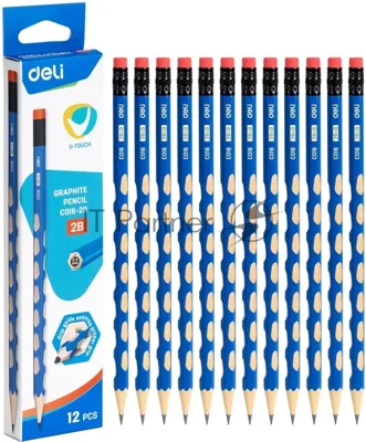 Карандаш чернографитный Deli EC016-2B U-Touch 2B, трехгранный, (12шт) ластик