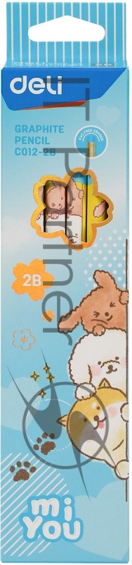 Карандаш чернографитный Deli MiYou EC012-2B 2B, шестигранный, картонная коробка (12шт)