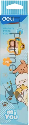 Карандаш чернографитный Deli MiYou EC012-2B 2B, шестигранный, картонная коробка (12шт)