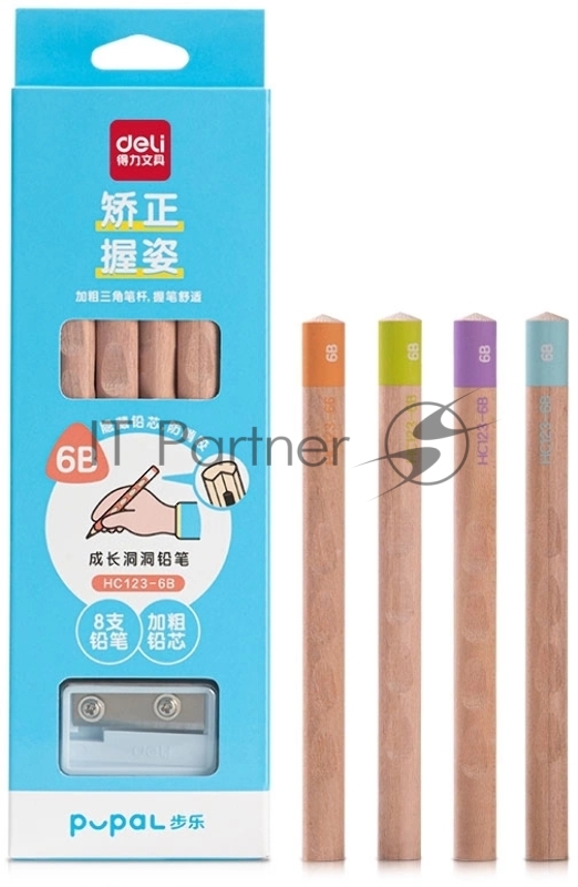 Карандаш чернографитный Deli HC123-6B Pupal 6В коробка + точилка