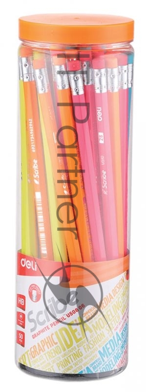Карандаш чернографитный Deli EU50806 Scribe HB, шестигранный, липа, туба пластиковая, ластик