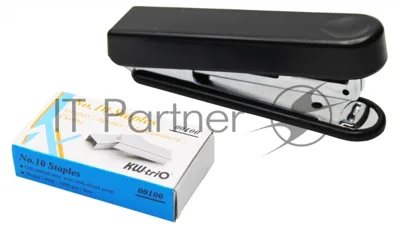 Комплект степлер+ скобы Kw-Trio 05101F N10 (10 листов) встроенный антистеплер, ассорти, 50 скоб, металл/пластик закрытый блистер