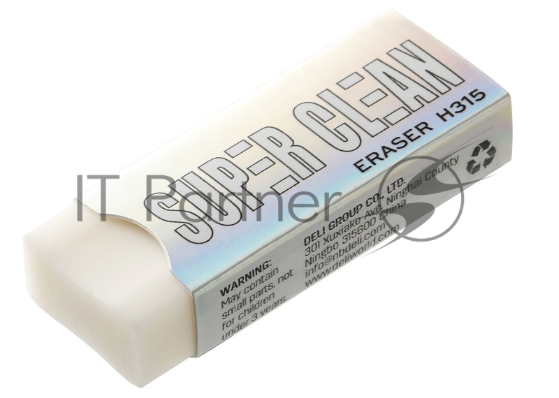Ластик Deli EH315 Super Clean 54х20х10мм ПВХ белый, индивидуальная картонная упаковка