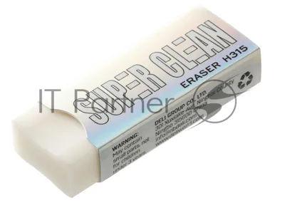 Ластик Deli EH315 Super Clean 54х20х10мм ПВХ белый, индивидуальная картонная упаковка