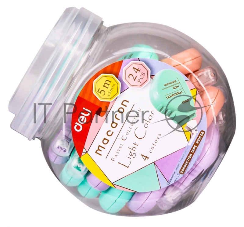 Лента корректирующая Deli Macaron EH21606 5мх5мм, ассорти, корпус белый туба