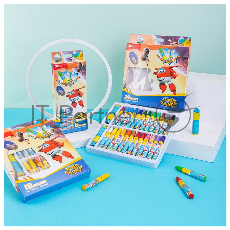 Масляная пастель Deli EC009-18 Super Wings шестигранные 18 цветов, картонная коробка с европодвесом